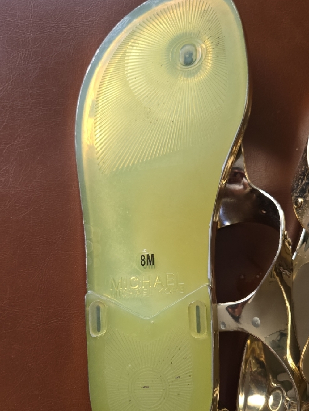 Michael Kors Gold Metallic T-Strap Sandals - Picture 3 of 4
